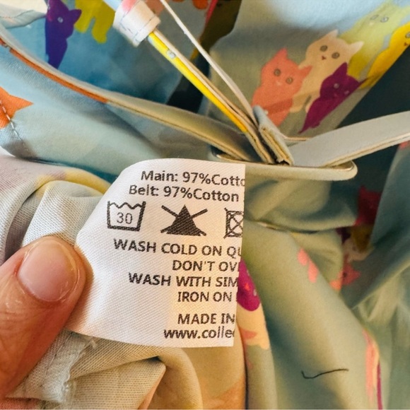 ModCloth Collectif Light Blue Dress with Multicolored Cats Motif - Picture 3 of 9